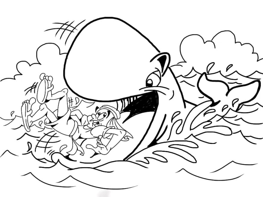 Desenho de Jonas e a Baleia Orando para Colorir em Casa Download