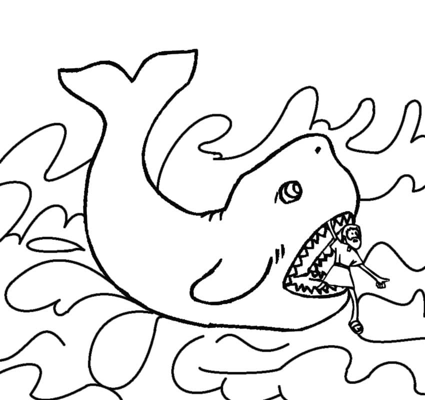 Desenho de Jonas e a Baleia para Colorir com Tinta Guache Pdf