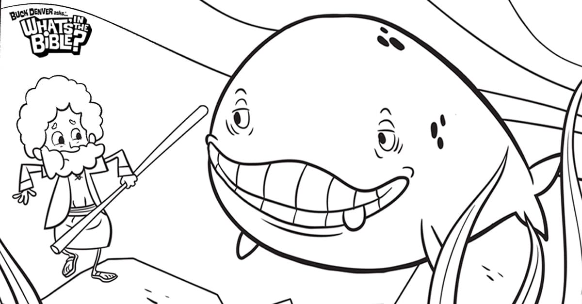 Desenho de Jonas e a Baleia para Colorir com Tinta Guache