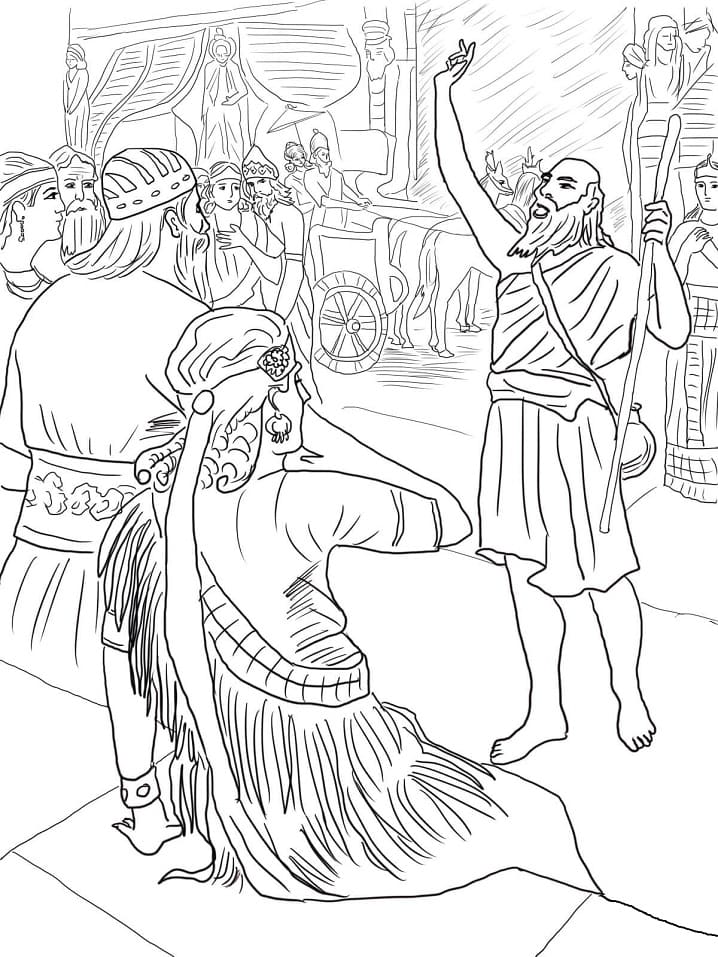 Desenho de Jonas e a Baleia Pregando em Ninive para Colorir Online