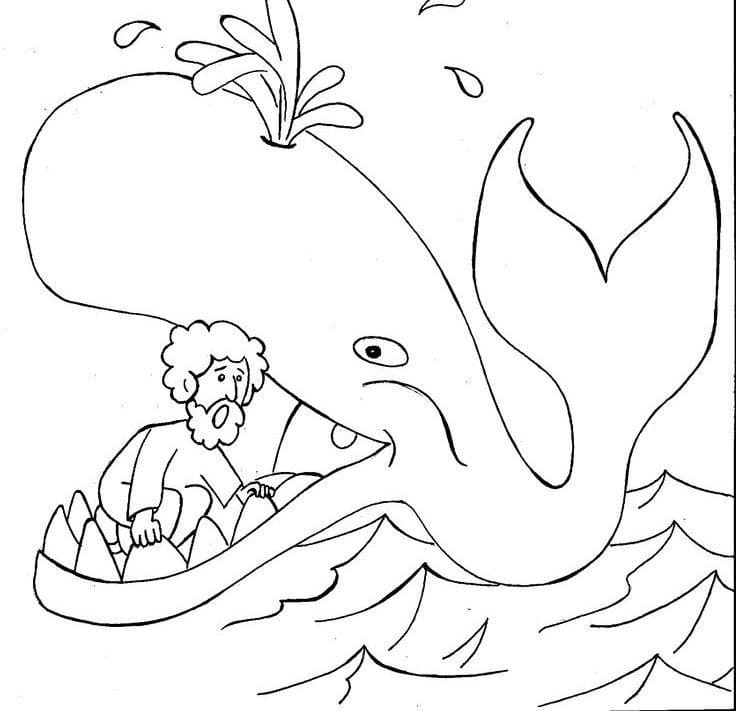 Desenho de Jonas e a Baleia Profeta Arrependido para Colorir com Giz de Cera Pdf