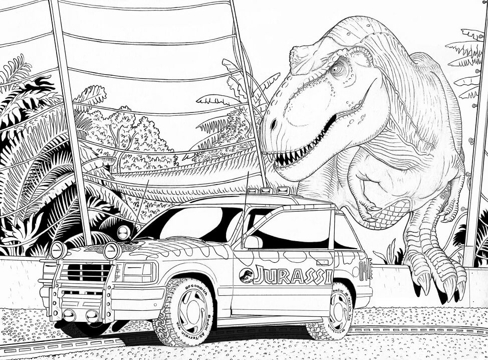 Desenho de Jurassic Park T Rex para Colorir