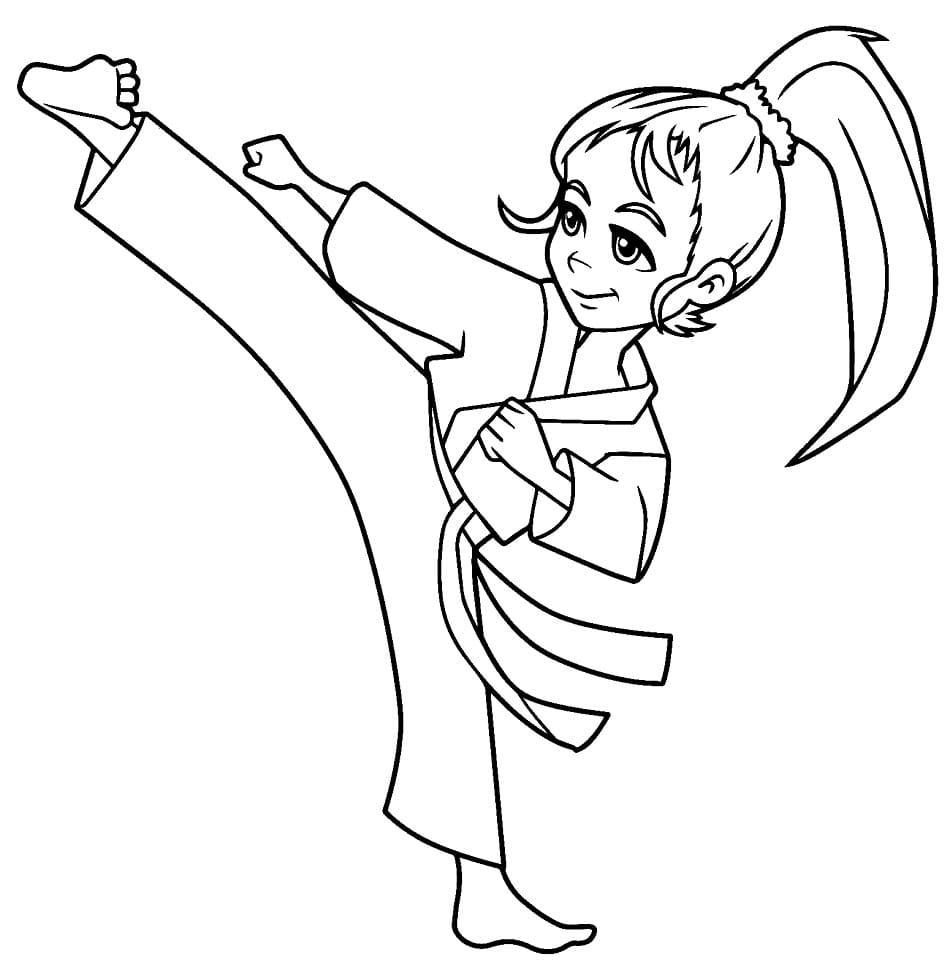 Desenho de Garota de Karate para Colorir