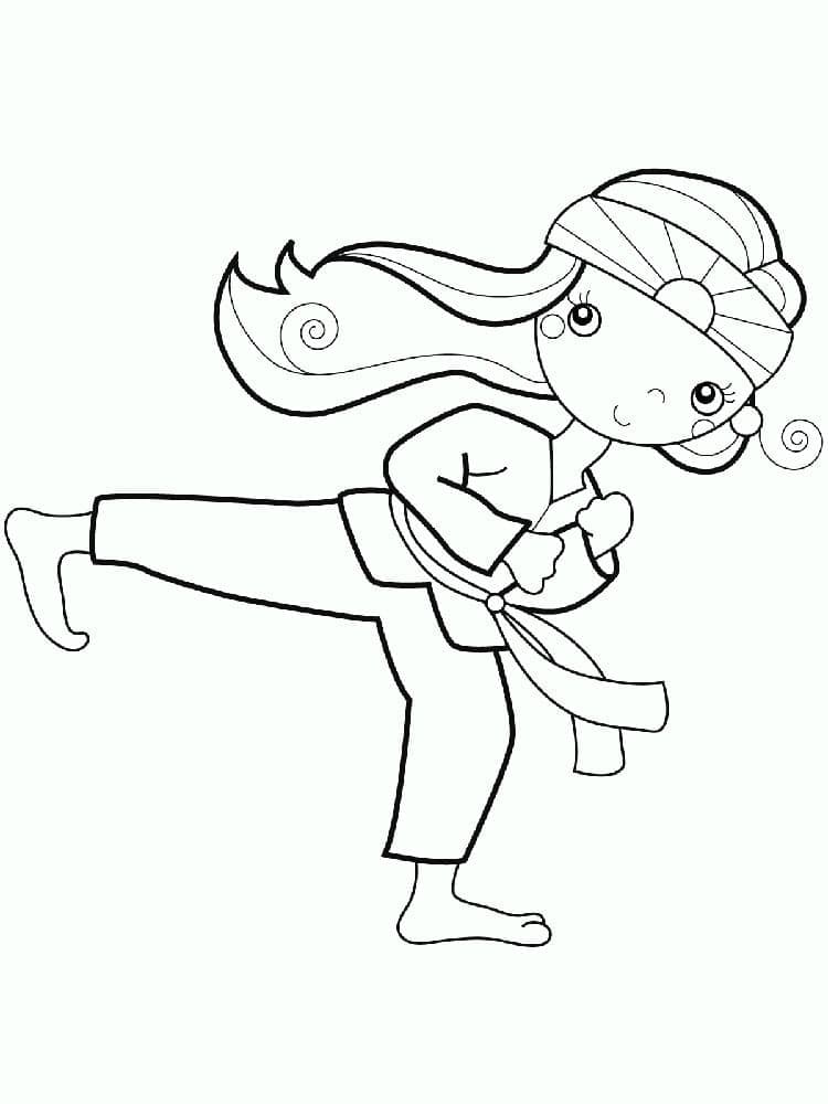 Desenho de Garota Fazendo Karate para Colorir