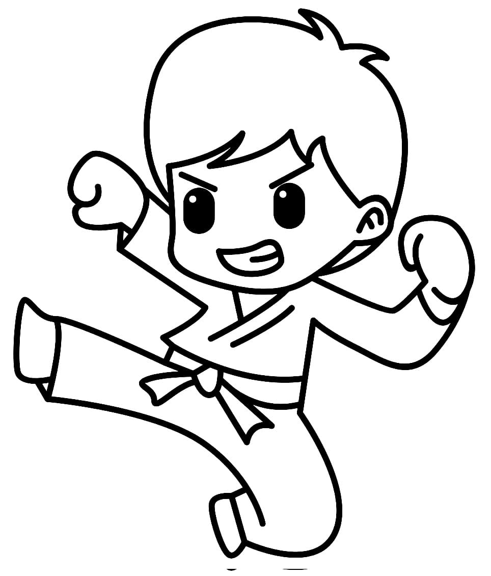 Desenho de Garotinho de Karate para Colorir