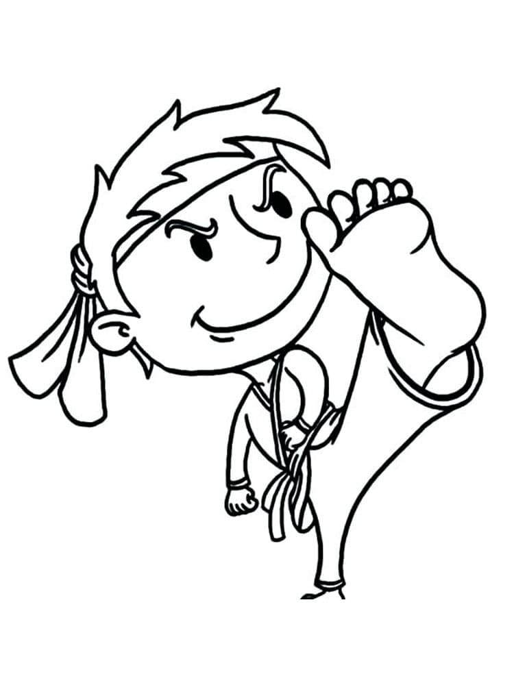 Desenho de Garotinho Fazendo Karate para Colorir