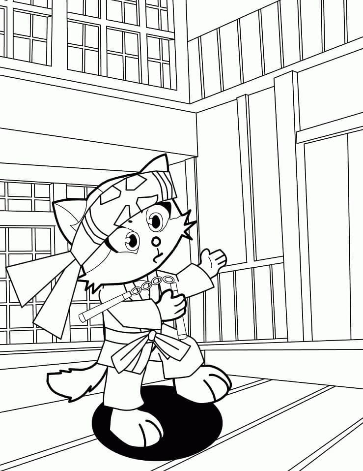 Desenho de Gato Fazendo Karate para Colorir