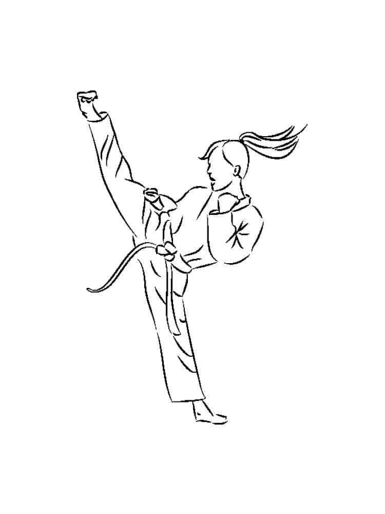 Desenho de Menina Lutadora de Karate para Colorir