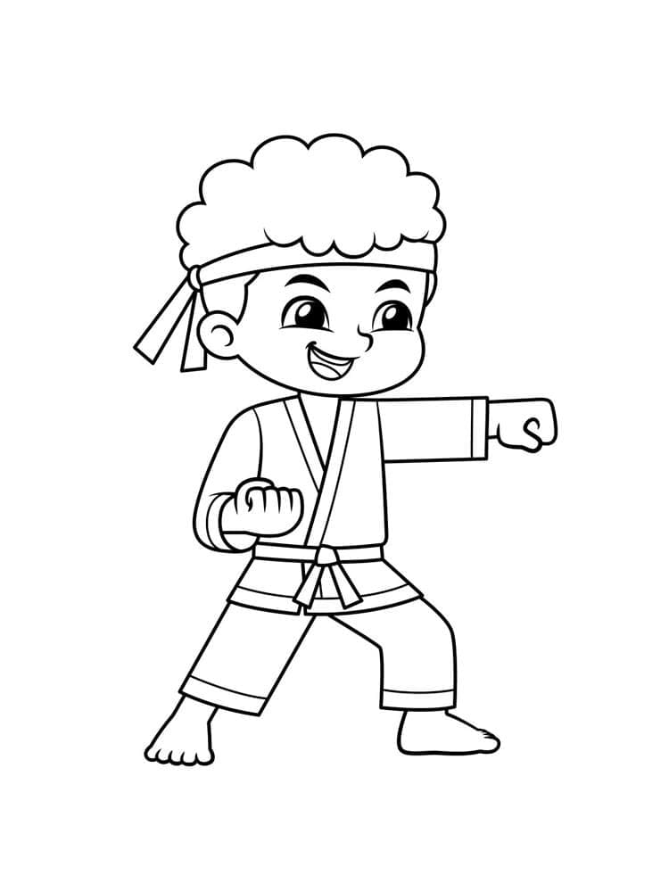 Desenho de Menino Fazendo Karate para Colorir
