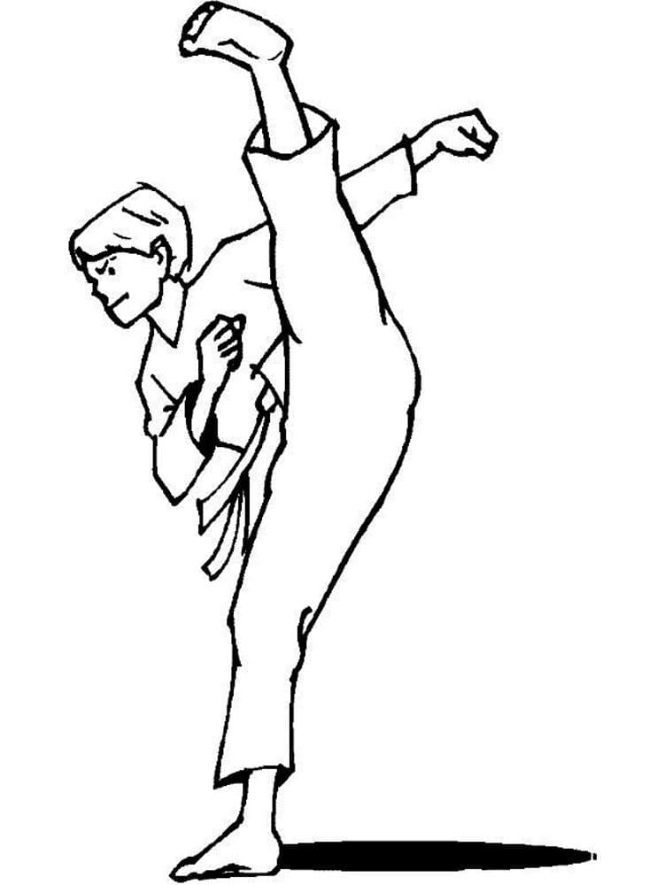 Desenho de um Menino Fazendo Karate para Colorir
