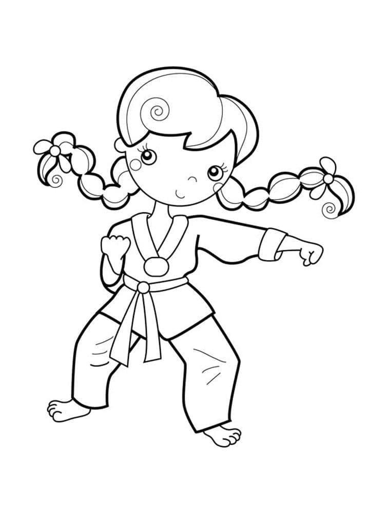 Desenho de uma Garota de Karate para Colorir