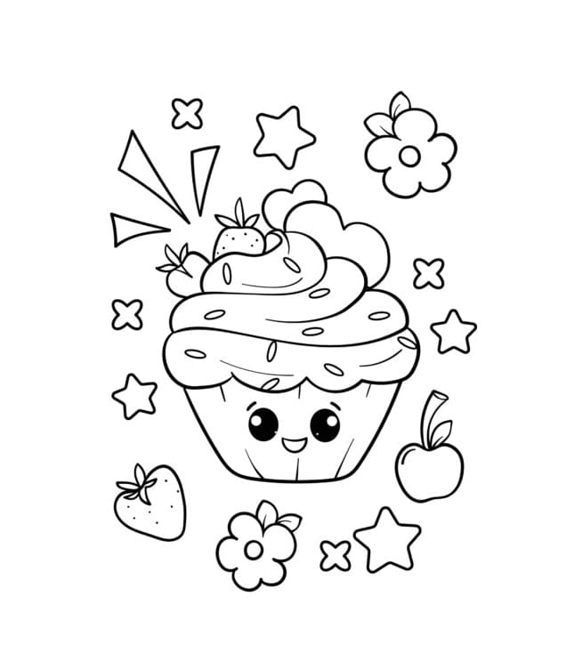 Desenho de Bolinho Kawaii para Colorir