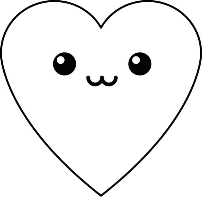 Desenho de Coração Kawaii para Colorir