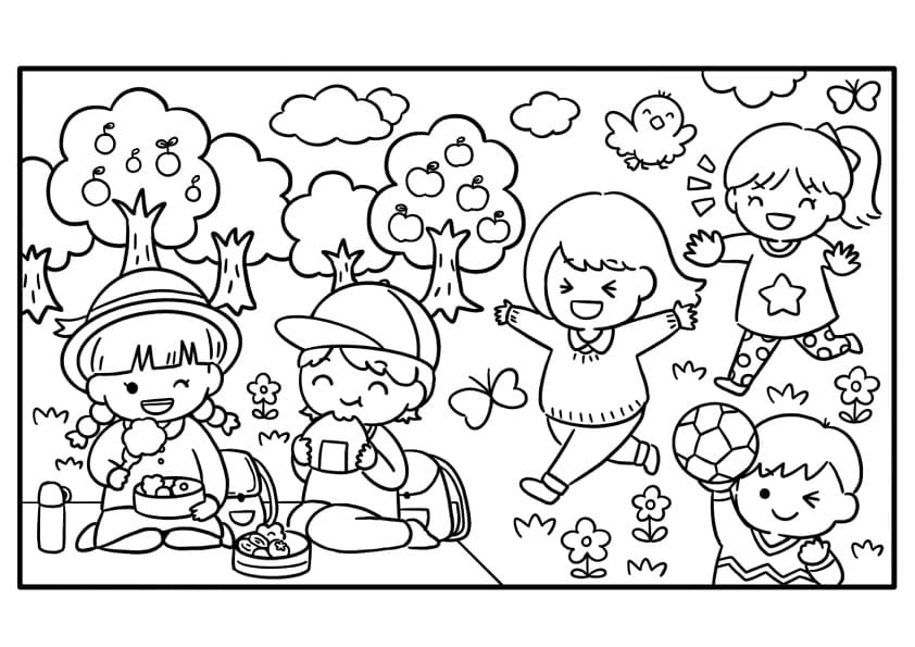 Desenho de Crianças Kawaii para Colorir