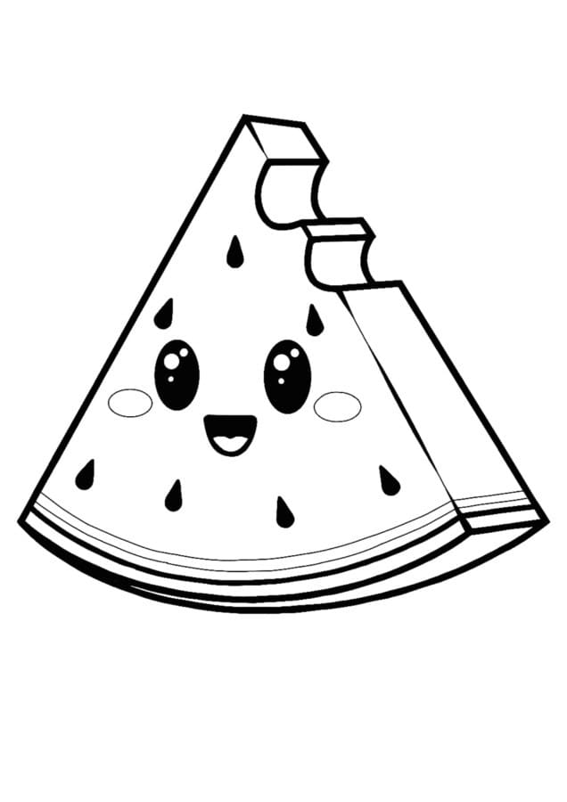 Desenho de Melancia Kawaii para Colorir