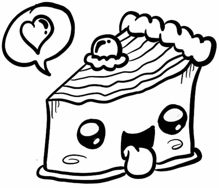 Desenho de Pedaço de Bolo Kawaii para Colorir