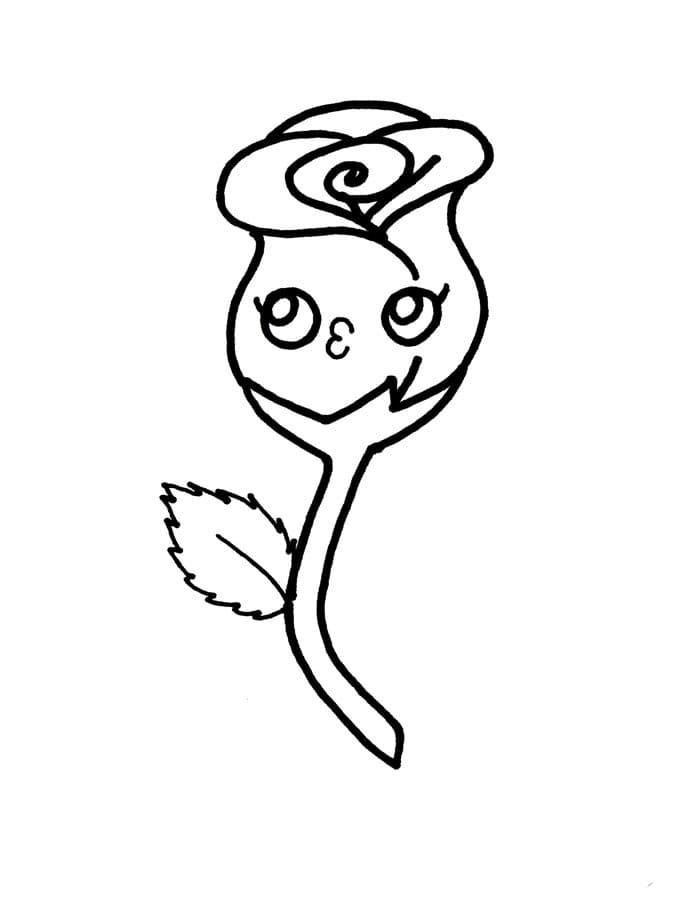 Desenho de Rosa Kawaii para Colorir