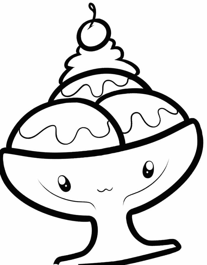 Desenho de Sorvete Kawaii para Colorir Grátis em Pdf