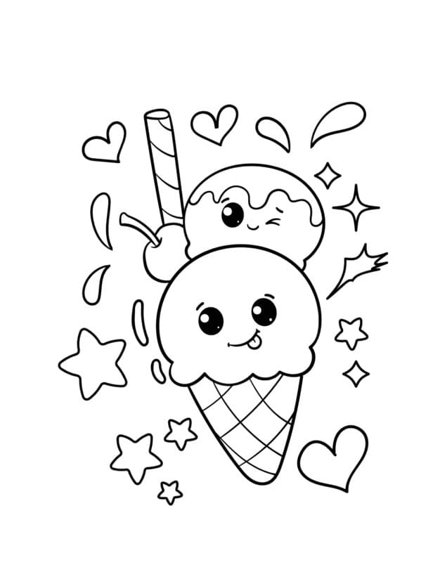 Desenho de Sorvete Kawaii para Colorir