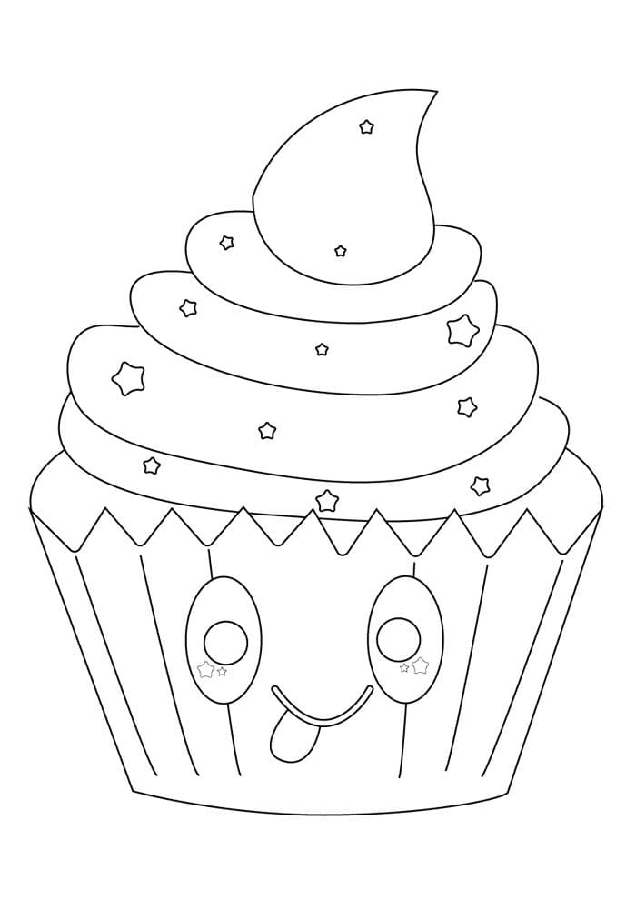 Desenho de um Bolinho Kawaii para Colorir