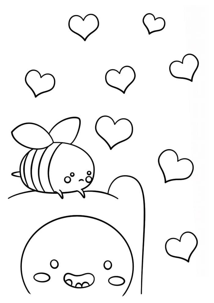 Desenho de Linda Abelha Kawaii para Colorir de Graça