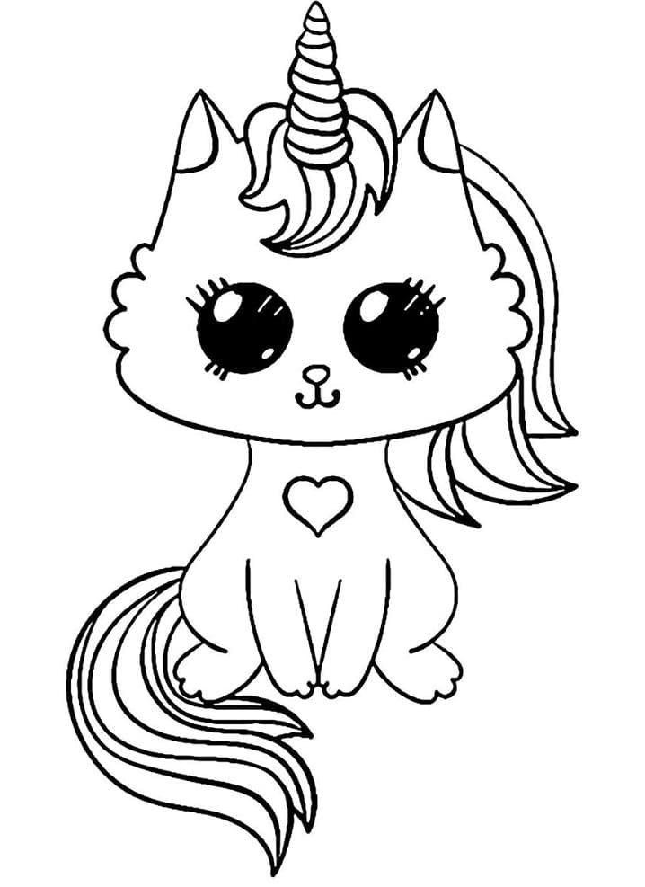 Baixar Desenho de Gato Unicórnio Kawaii para Colorir Gratuitamente