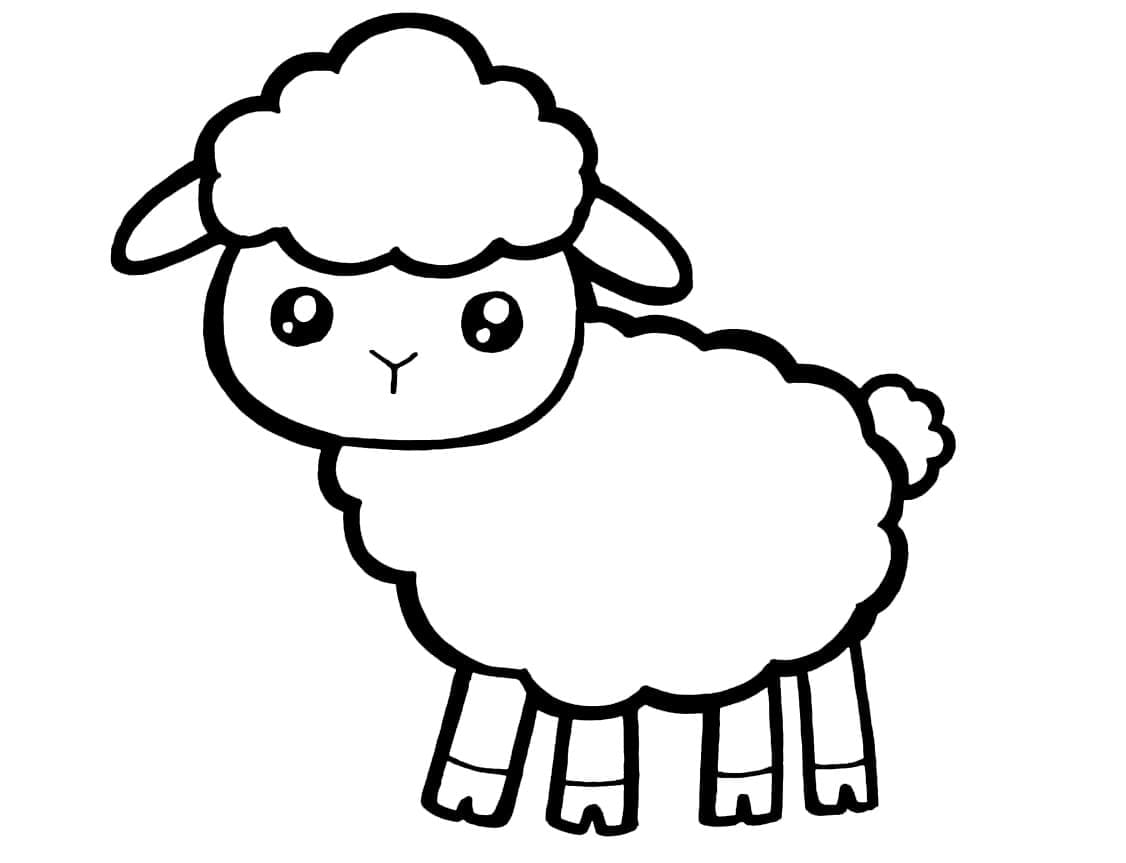 Desenho de Cordeiro Kawaii para Colorir