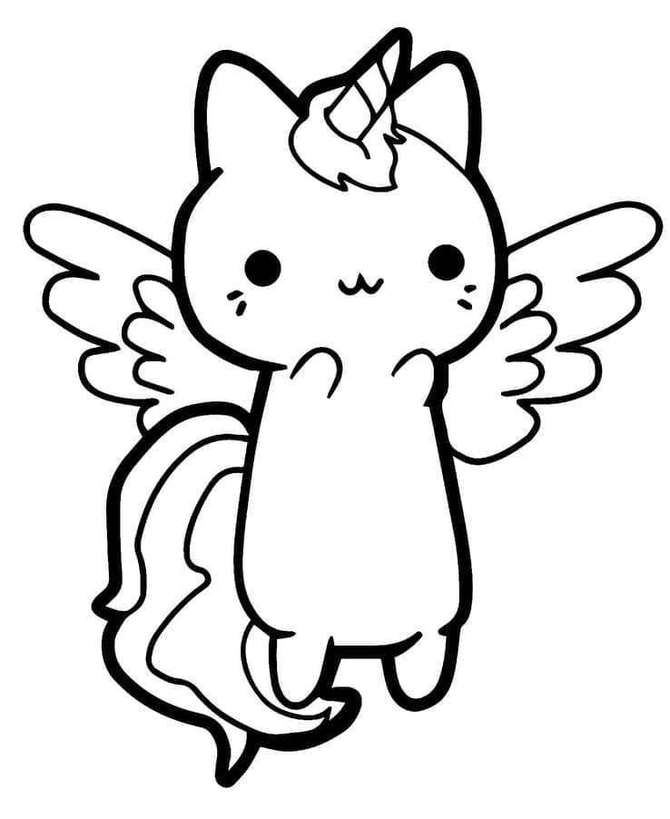 Desenho de Gato Unicórnio Kawaii