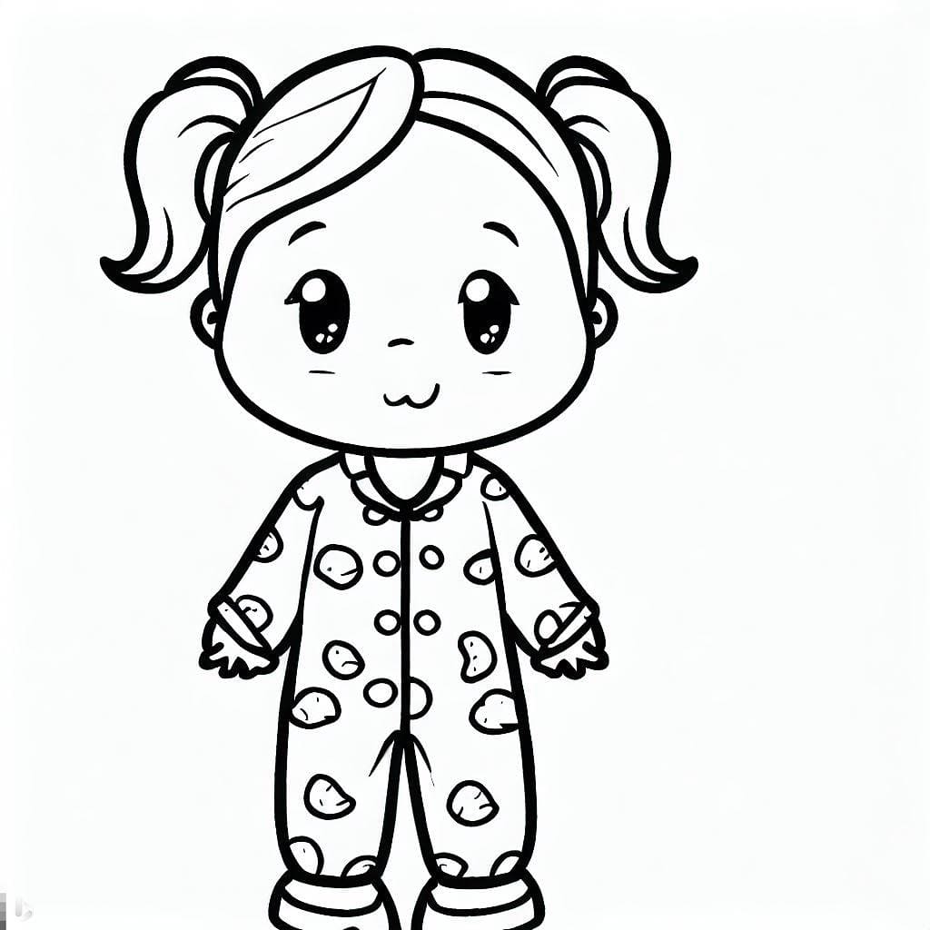 Desenho de Kawaii Menina de Pijama para Colorir