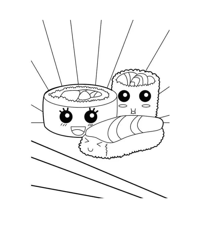 Desenho de Kawaii Sushi para Colorir