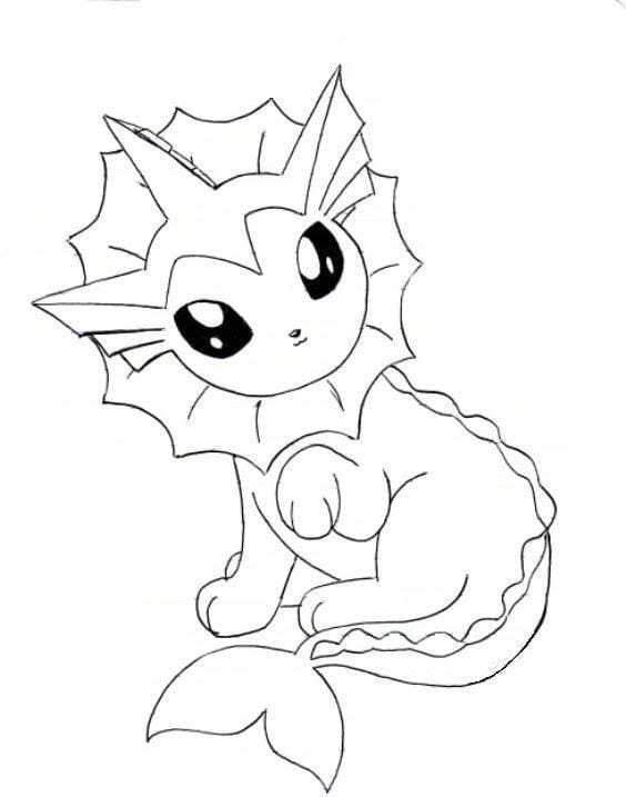 Desenho de Kawaii Vaporeon para Colorir