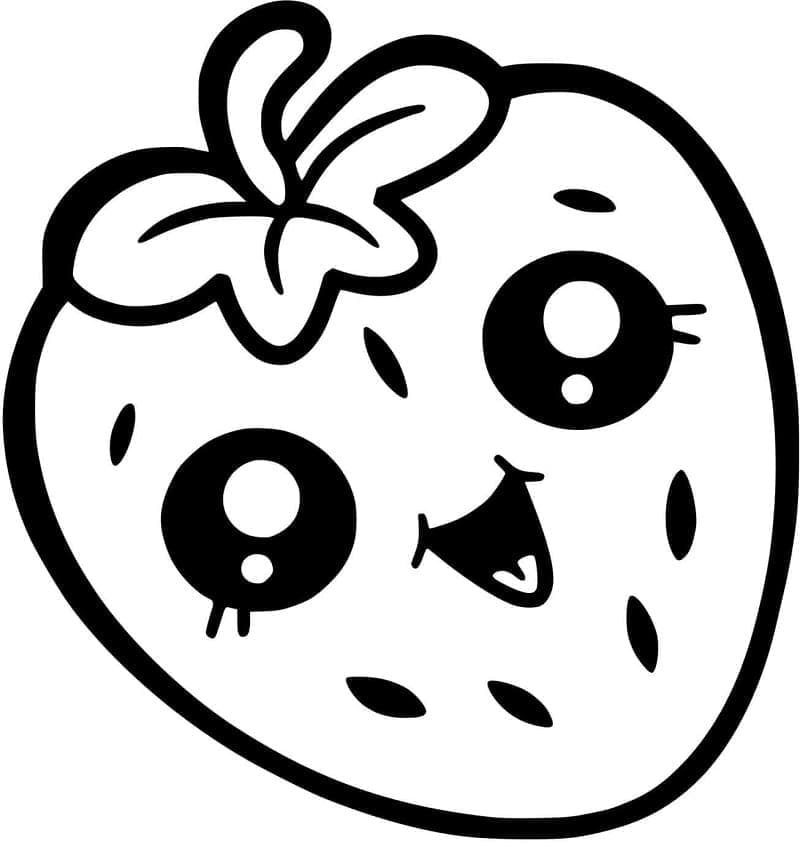 Desenho de Morango Kawaii para Colorir