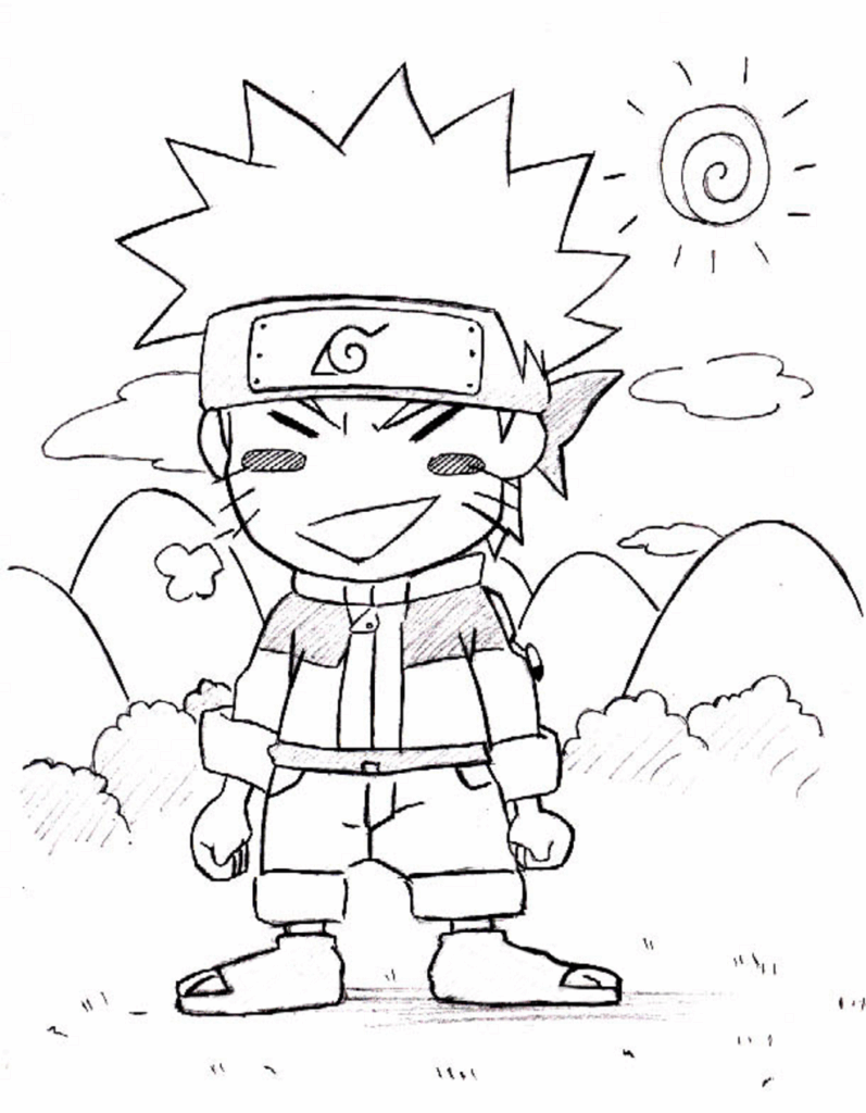 Desenho de Naruto Kawaii A4 para Imprimir e Colorir