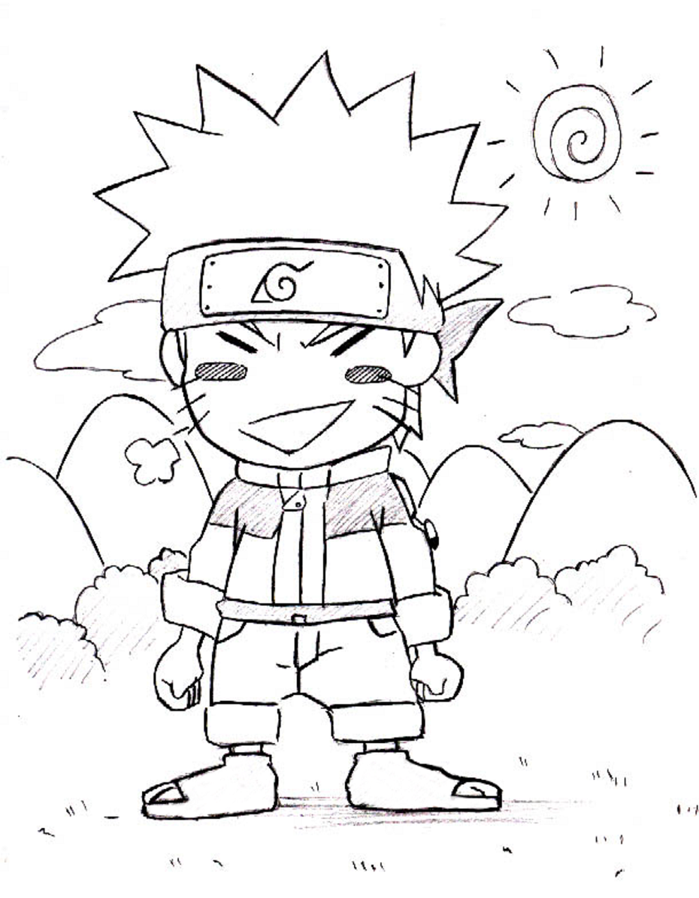Desenho de Naruto Kawaii A4 para Imprimir e Colorir