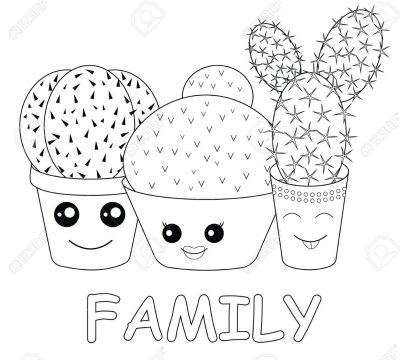 Desenho de vários Cactos Kawaii para Baixar e Pintar