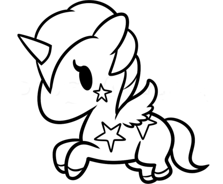 Desenho Pdf Chibi de unicórnio Kawaii para Colorir