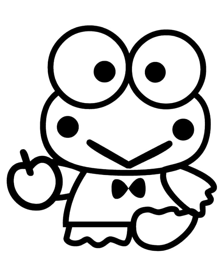 Desenho de Keroppi com Maçã para Colorir