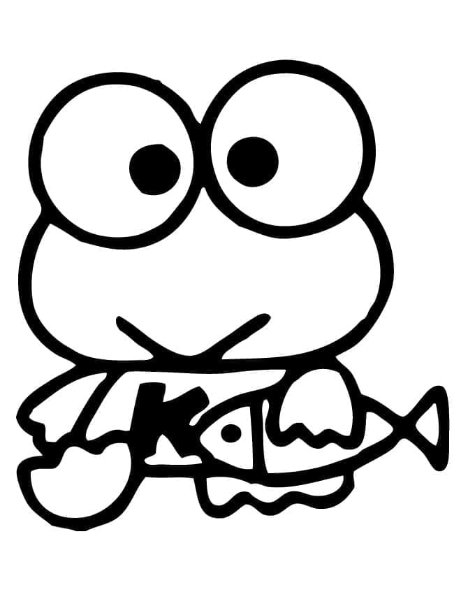 Desenho de Keroppi com Peixe para Colorir