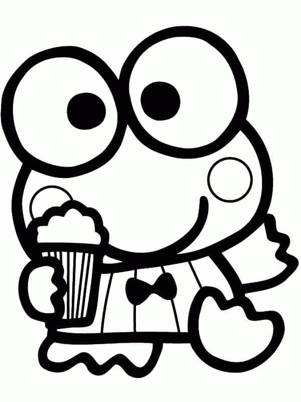 Desenho de Keroppi com Pipocá para Colorir