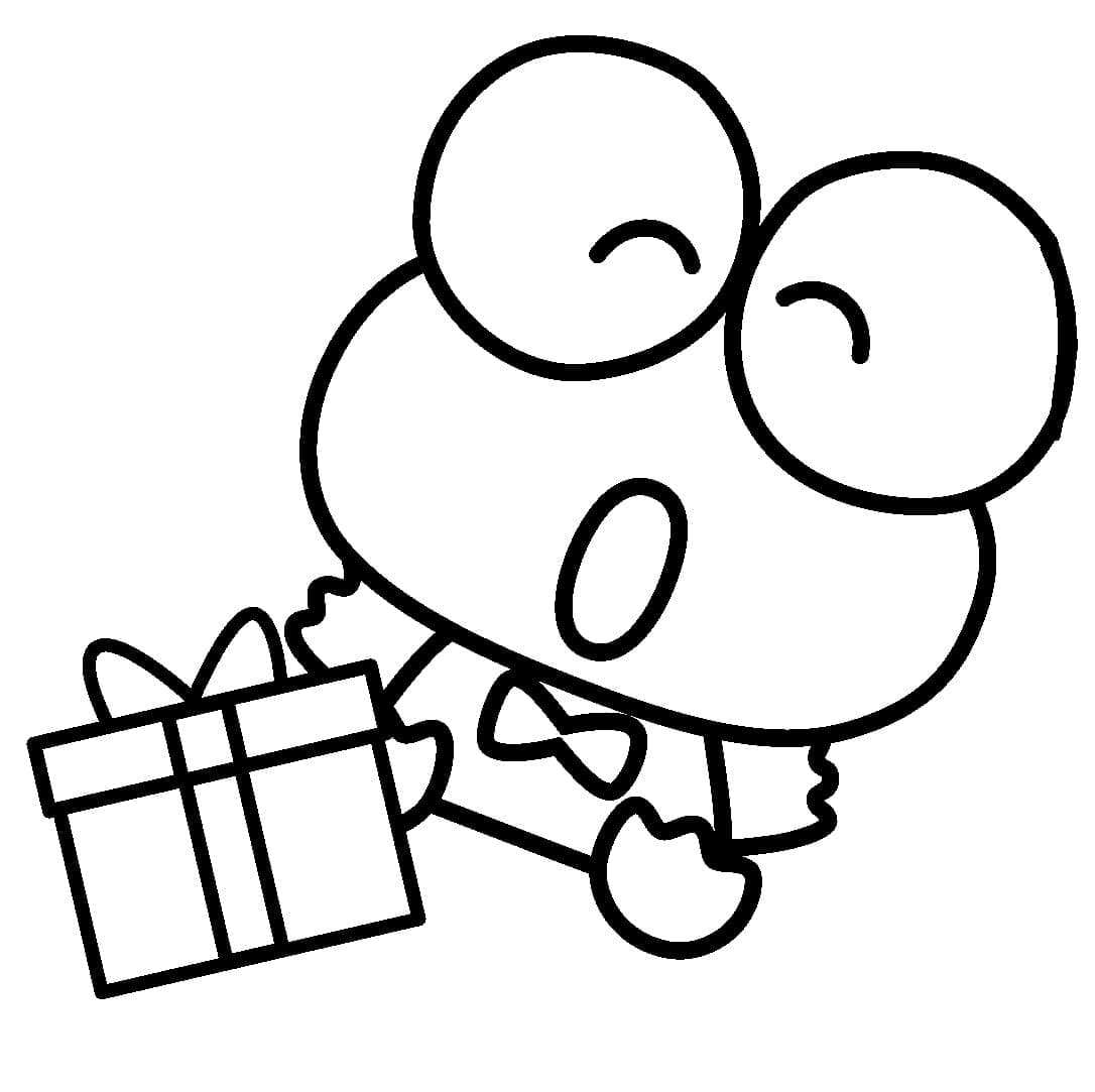Desenho de Keroppi com Presente para Colorir
