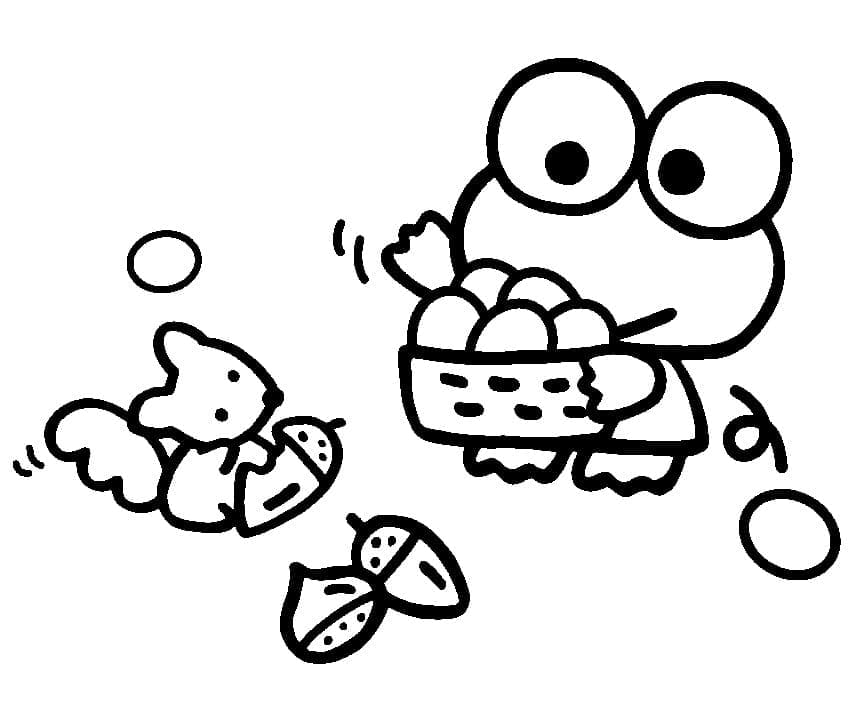 Desenho de Keroppi e Esquilo para Colorir