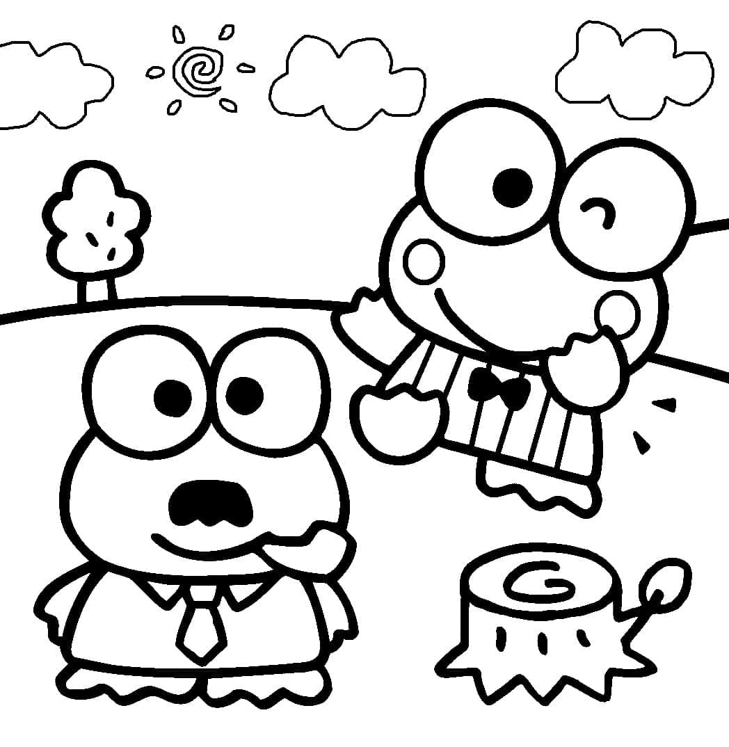 Desenho de Keroppi e Pai para Colorir