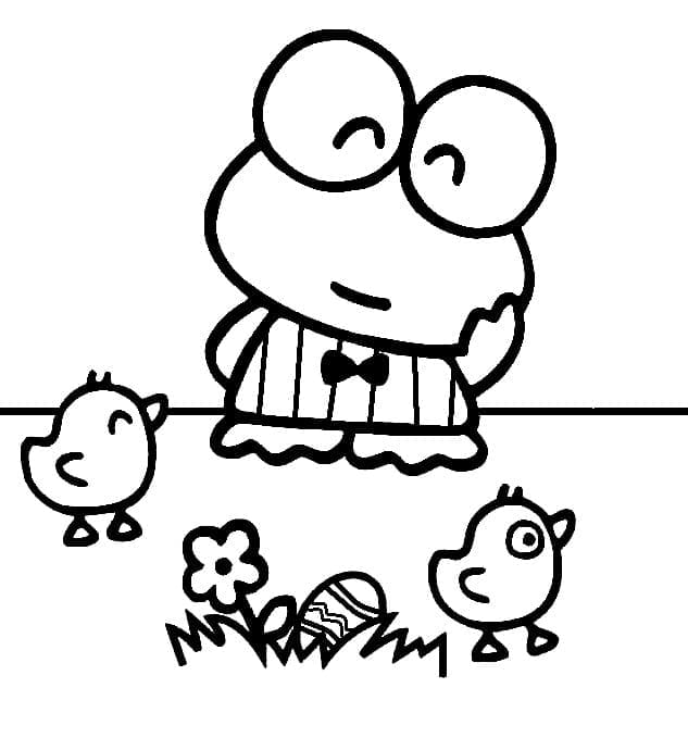 Desenho de Keroppi e Pintinhos da Páscoa para Colorir