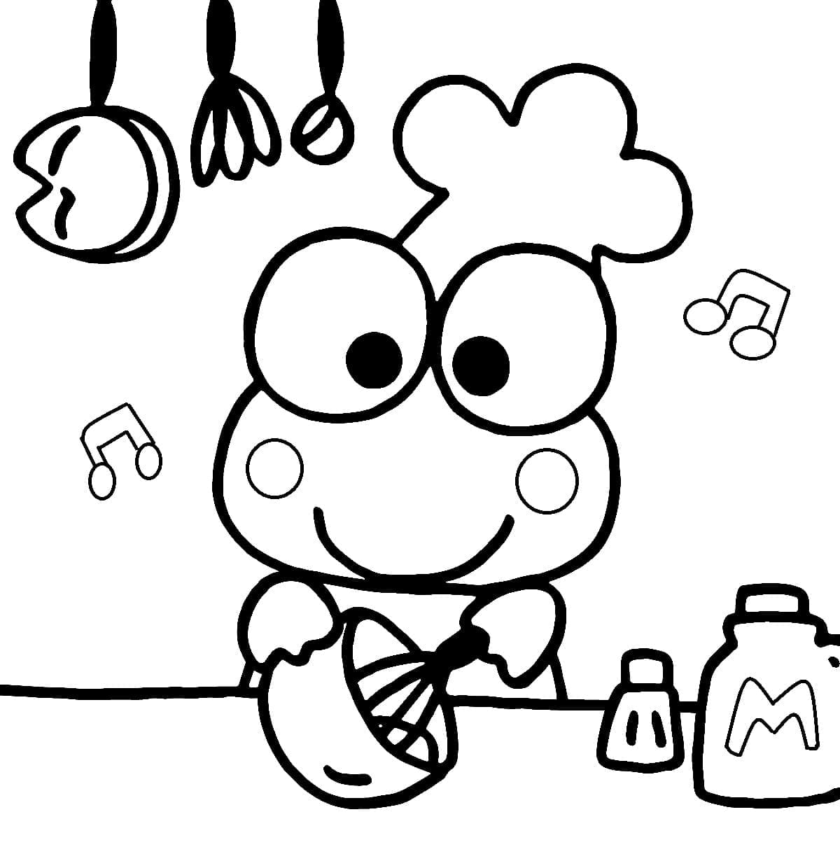 Desenho de Keroppi Está Cozinhando para Colorir