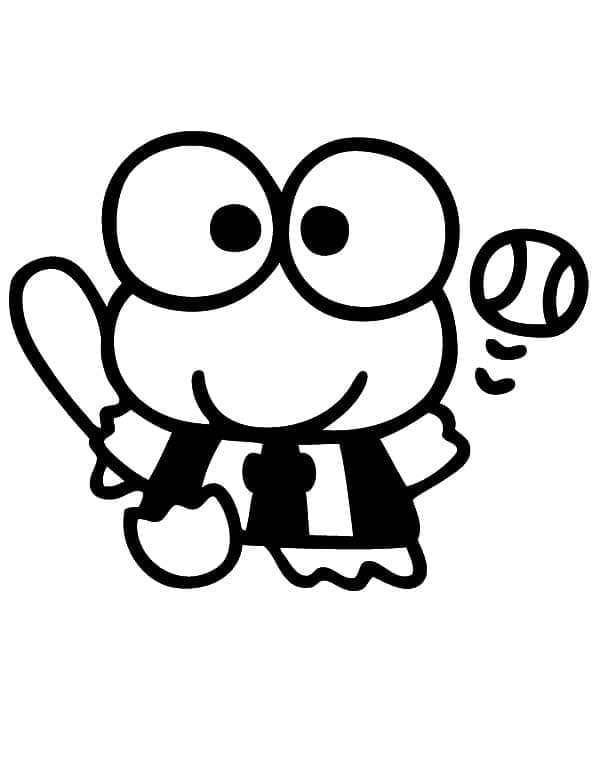 Desenho de Keroppi Jogá Beisebol para Colorir