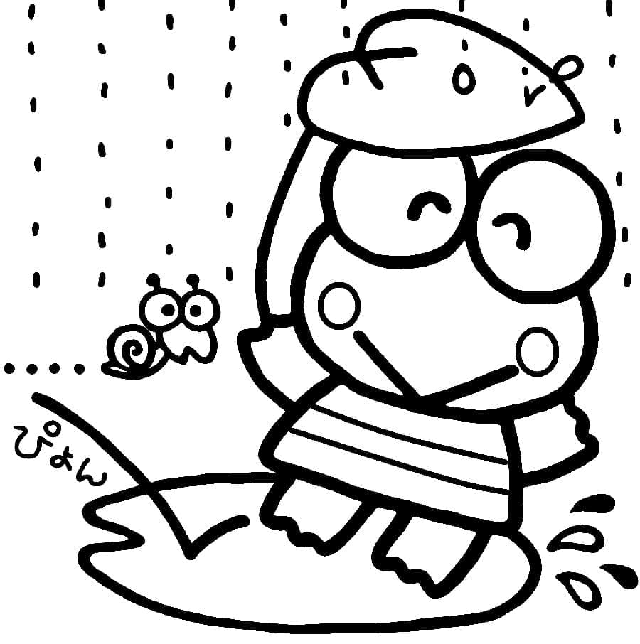 Desenho de Keroppi na Chuva para Colorir