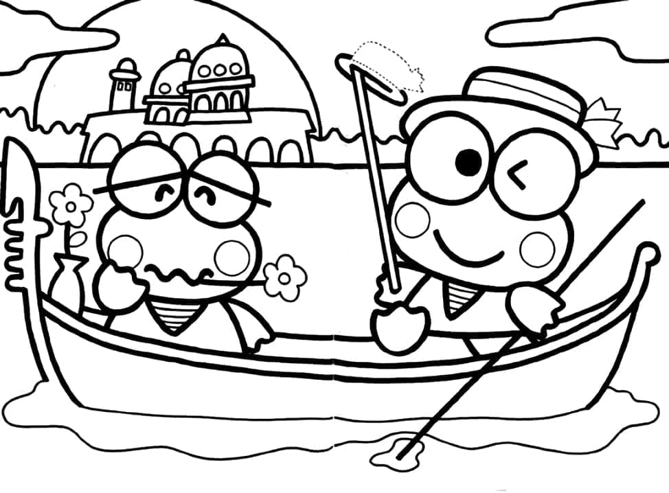 Desenho de Keroppi no Barco para Colorir