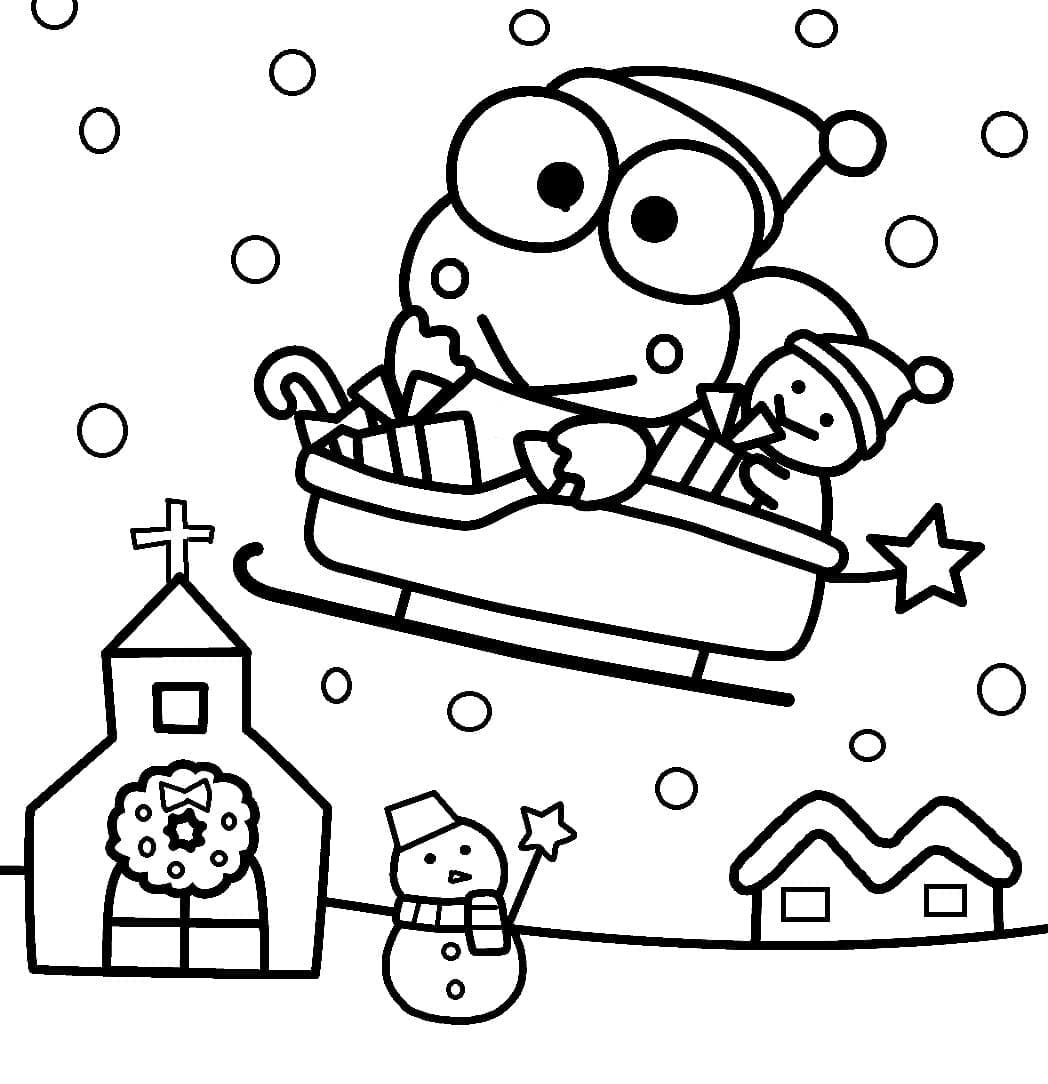 Desenho de Keroppi no Natal para Colorir