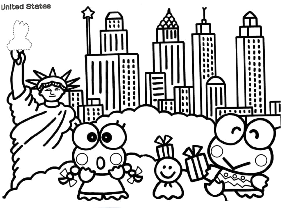 Desenho de Keroppi nos Estados Unidos para Colorir