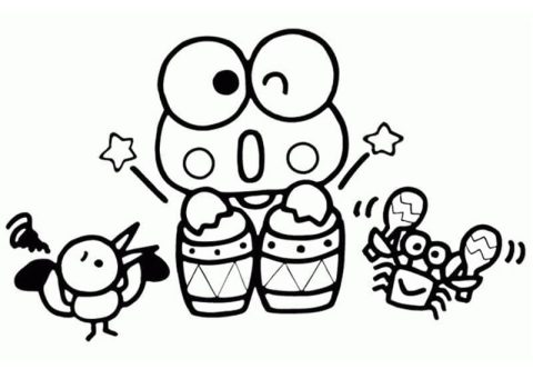 Desenho de Keroppi Toca Bateria para Colorir